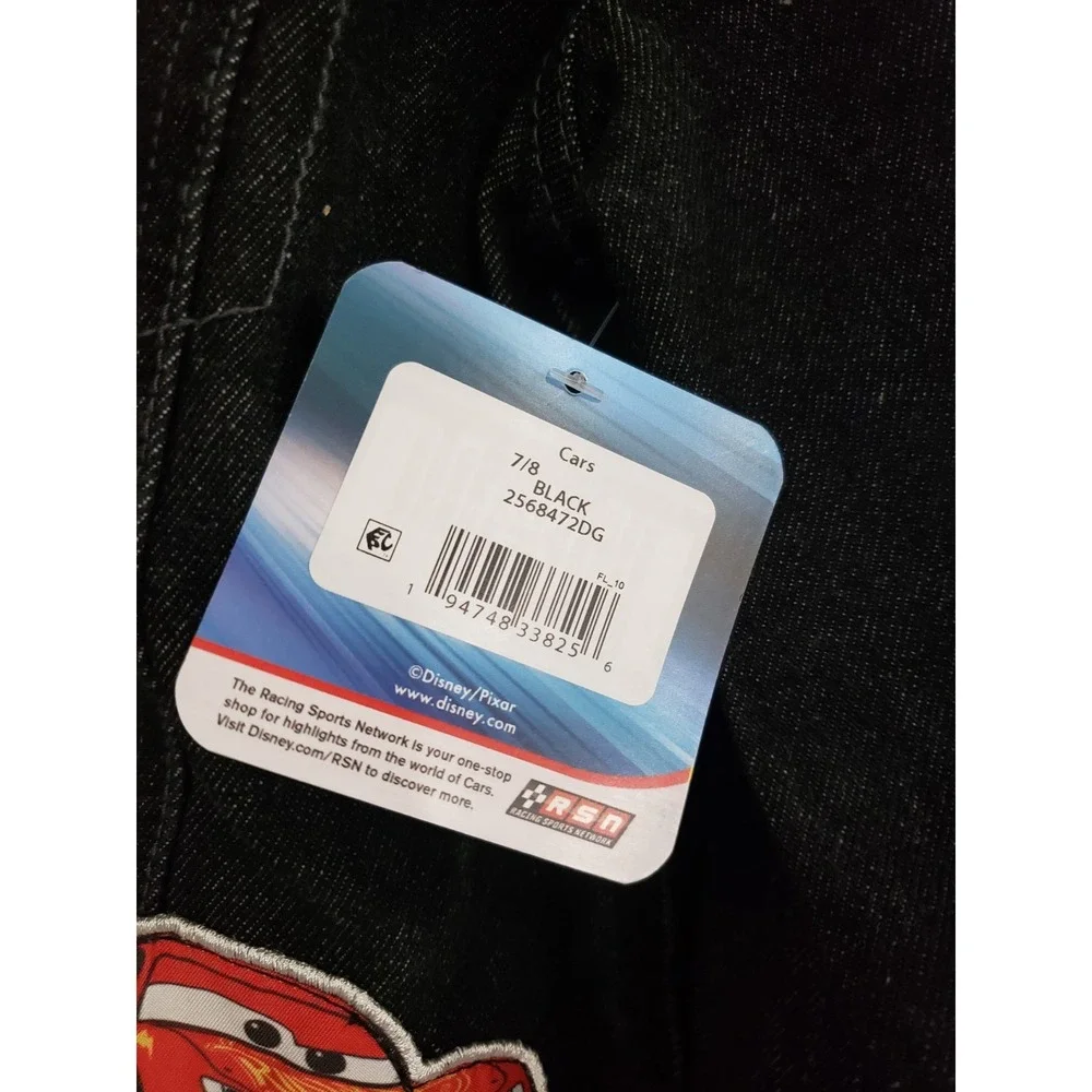 NEW Disney Pixar Cars Black Denim Jacket With Patches Size 7/8 youth boys kids